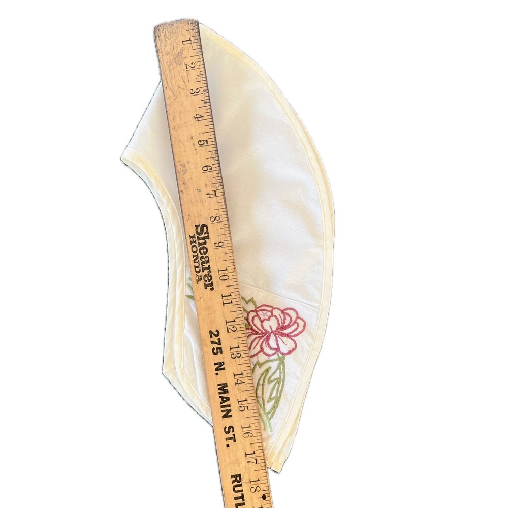Vintage Hand Embroidered Detachable Collar Cream Pink Floral Cottagecore Rosette - Picture 4 of 5